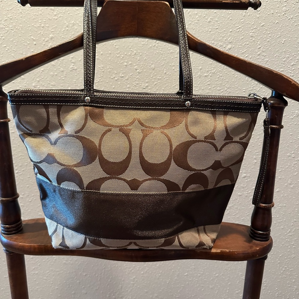 Coach Signature Brown and Tan Tote